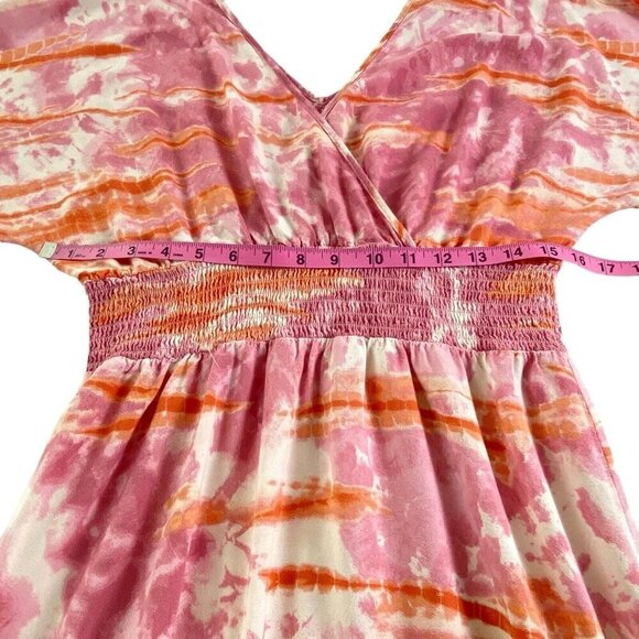 KNOX ROSE Maxi Dress V Neck Short Sleeve Side Slits Tie Dye Pink M 81-30 - Picture 8 of 13